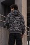 Men's Gray Black Camouflage Patterned Zippered Hooded 2 Thread Sweatshirt Cardigan with Kangaroo Pocket - 4