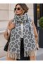 Women's French Leopard Patterned Loose Scarf Shawl - Oversized Winter Shawl with Tassels - 8