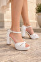 Women's Eyelet Model Ankle Strap Low Thick Heeled Evening Dress Bridal Shoes