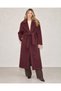Women's Burgundy Inner Lined Oversized Bathrobe Model Belted Furry Fabric Mohair Fur Long Coat - 8