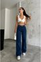 Women's Dark Blue High Waist Palazzo Wide Leg Pants - 4