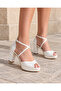 Women's Floral Patterned Cross-Strapped Low Platform Thick Heeled Premium Bridal Shoes - 2