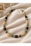 Bohem (C-D) Large Wooden Pasta + Round Bead Nickel Bead Style Pendant Green