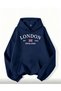 Navy Blue Hooded London Printed Oversize Sweatshirt
