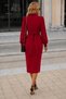 Women's Long Sleeve Bow Collar Side Slit Pearl Embellished Midi Imported Crepe Dress - 2
