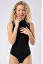 Zero Sleeve Half Turtleneck Snap Fastener Bodysuit (with Hooks) - 5