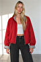 Red Brown Plaid Oversized Bomber Trench Coat - 2