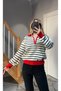 Women's Polo Collar Zippered Striped Knitwear - 2