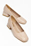 Women's Cream Embossed Patterned Thick Short Heeled Shoes