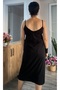 Black Front and Back V-Neck Below the Knee Combed Viscose Dress - 3