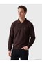 Plum Polo Neck Men's Thick Sweatshirt