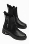Women's Black Elastic Non-Slip Sole Boots with Buckle Detail