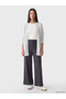 Özmarka New Season Gray Women's Ribbed Trousers with Elastic Waist