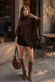 Women's Brown High-Neck Asymmetrical Cut Oversize Knitwear Poncho Nns033 - 2