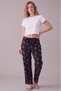 Women's Comfortable Elastic Waist Milan Ribbon Pajama Bottoms with Black and White Hearts - 3