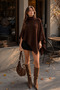 Women's Brown High-Neck Asymmetrical Cut Oversize Knitwear Poncho Nns033