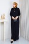 Women's Mercerized Knitwear Dress with Lace Detail on Sleeves and Stones - 3