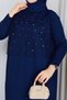 Women's Mesh Stone Detailed Mercerized Knitwear Dress - 7