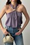 Women's Lilac Halter Neck Satin Sleeveless Blouse with Metal Buckle Detail - 5