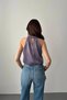 Women's Lilac Halter Neck Satin Sleeveless Blouse with Metal Buckle Detail - 6
