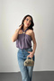 Women's Lilac Halter Neck Satin Sleeveless Blouse with Metal Buckle Detail - 2