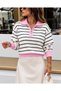 Colorful Striped Polo Collar Knitwear Women's Sweater
