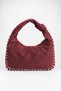 Women's Acacia Burgundy Suede Studded Knot Detailed Handle Medium Size Zipper Closure Hand and Shoulder Bag - 2