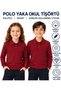 Polo Collar Cotton Long Sleeve Burgundy School T-Shirt, School T-Shirt