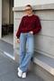 Women's Claret Red Crew Neck Knitwear Sweater