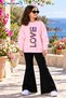 Winter, Spring, and Autumn Girls' Black Spanish Flared Bottoms and Pink Sweat Top