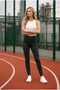 Women's High Waist Gathering Sports Leggings, Length 100 Cm, Casual Leggings - Black Anthracite - 2