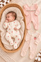 Baby Girl Strawberry Patterned 3-Piece Romper Set with Snap Fasteners and 3-Piece Booties Organic Cotton Newborn One Size 50-56cm - 2