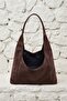 Suede Casual Model Ring Charm Zippered Women's Shoulder Bag Brown - 2