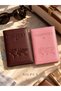 2-Piece Leather Gofre Passport Cover Brown Pink