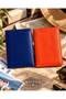 2-Piece Leather Passport Cover Wallet Navy Blue Orange - 2