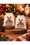 2-Piece Christmas Themed Raw Cloth Pouch 16X21 cm Reindeer Gift Pouch