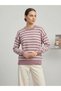 Women's Soft Texture Line Patterned Knitwear Sweater