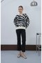 Women's Ecru Zebra Patterned Sweater - 3