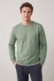 Men's Green Crew Neck 2 Thread Basic Sweatshirt Long Sleeve Plain Regular Fit Casual - 3