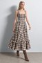 Bitter Brown White Plaid Square Neck A-Line Dress with Ruffle Detail at Hem - 2