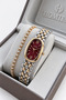 Women's Wristwatch-Oval Case-Gold and Silver Color-Burgundy Dial-Gift Box and Bracelet.Hm23789S01-8 - 3
