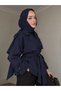 V-Neck Belted Trench Coat in Navy Blue Color - 2