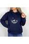Unisex Navy Blue Low Shoulder Oversized Hooded Casual Sweatshirt with Kangaroo Pocket