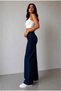 High Waist Navy Blue Wide Leg Palazzo Jeans - 2