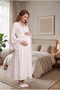 Women's Ecru Lace Design Maternity Nightgown Set with Nursing Detail and Dressing Gown - 4