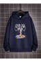 Unisex Navy Blue Relaxed Fit Hooded Kangaroo Pocket Thick Sweatshirt