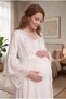 Women's Ecru Lace Design Maternity Nightgown Set with Nursing Detail and Dressing Gown - 2