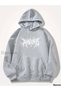 Unisex Gray Low Shoulder Oversize Hooded Casual Sweatshirt with Kangaroo Pocket