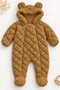 Baby Jumpsuit - Plush Teddy Bear Ears Hooded Zippered Diamond Pattern Plush Welsoft Jumpsuit - 5
