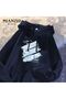 Unisex Navy Blue Low Shoulder Oversized Hooded Casual Sweatshirt with Kangaroo Pocket